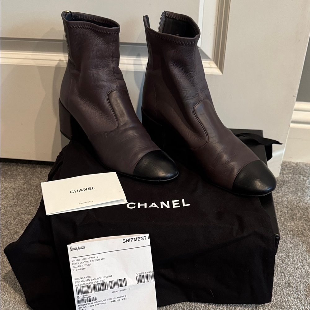 CHANEL Women's Dark Gray and Black Ankle Boots - Picture 11 of 13